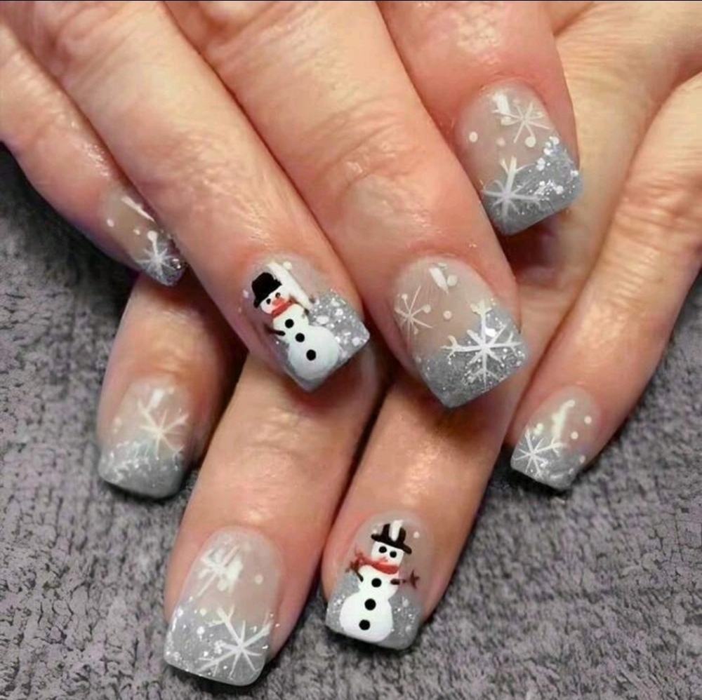 Snowman Winter Nail Art Set - Silver & White